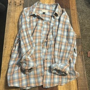Blue and orange plaid button down